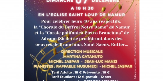 Concert – chorale « Beffroi Notre-Dame » de Namur et la « Corale polifonica Pietro Branchina » d’Adrano